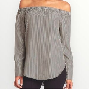 Rag & Bone Greta Silk Off Shoulder Blouse Top Women's Small Black Stripe Shirt